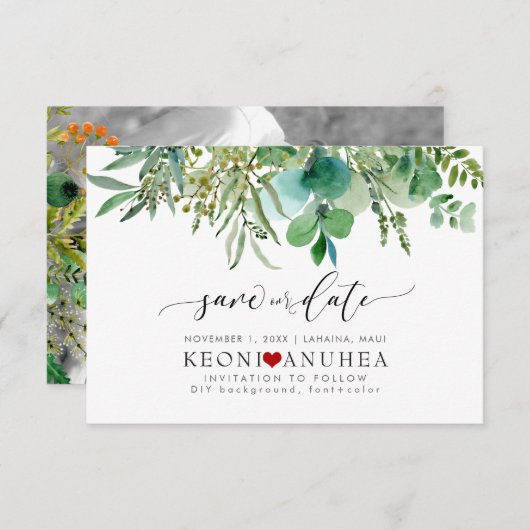 Save The Date PixDezines Enregistrer Date/Verdure, Elder+Fern En (Devant / Derrière)