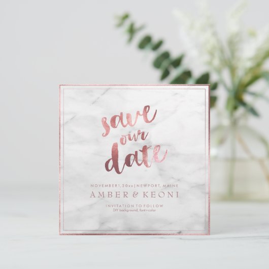 Save The Date PixDezines Enregistrer la date Faux Rose Gold+Marb (Debout devant)