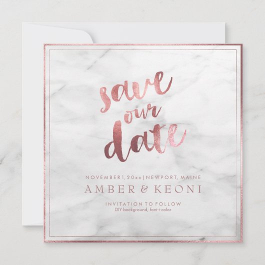 Save The Date PixDezines Enregistrer la date Faux Rose Gold+Marb (Devant)