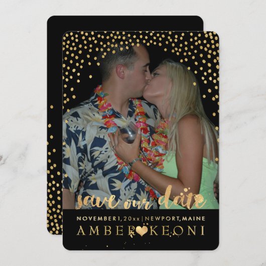 Save The Date PixDezines Faux Gold Confetti/Heart/Save Date (Devant / Derrière)