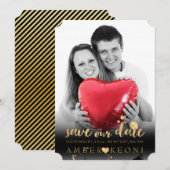 Save The Date PixDezines Faux Gold Heart/Save Date/do-it-yoursel (Devant / Derrière)