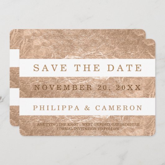 Save The Date PixDezines Faux Rose Gold Stripes/date de sauvegar (Devant / Derrière)