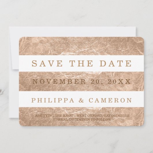 Save The Date PixDezines Faux Rose Gold Stripes/date de sauvegar (Devant)