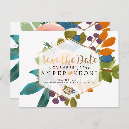 Save The Date PixDezines Fleurs aquarelles Enregistrer la date (Devant / Derrière)