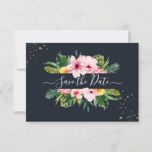 Save The Date PixDezines Floral Tropical & Feuillage DIY Navy