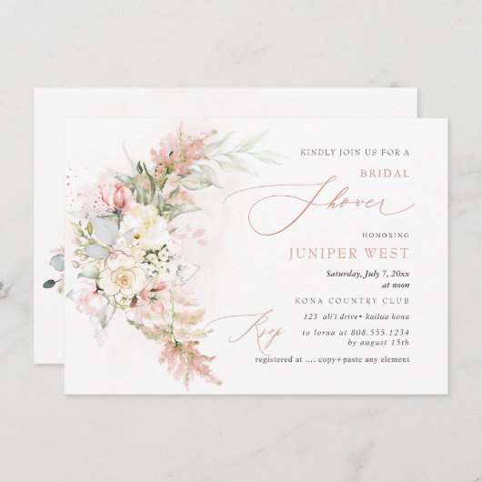 Save The Date PixDezines H2 Blush Alabaster Rose Fête des mariée (Devant / Derrière)