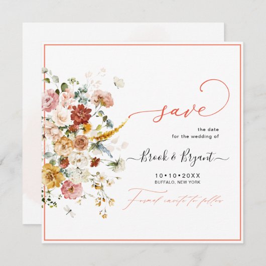 Save The Date PixDezines H2 Fall Garden Flowers Enregistrer La D (Devant / Derrière)