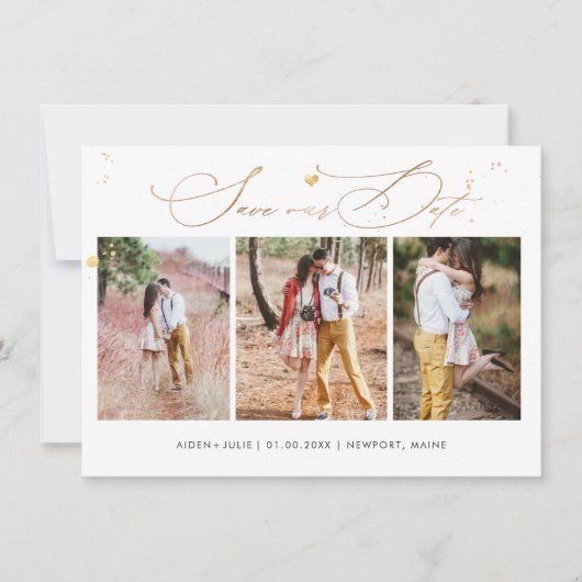 Save The Date PixDezines Luxe Calligraphie Faux Gold Heart (Devant)