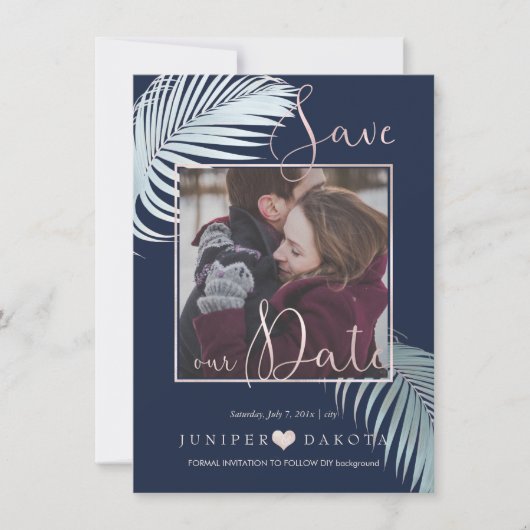 Save The Date PixDezines PALM FRONDS, RIDEAU BLEU do-it-yourself (Devant)