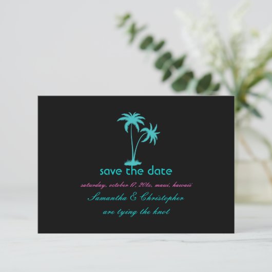 Save The Date PixDezines Palmiers jumeaux, bleu aqua (Debout devant)