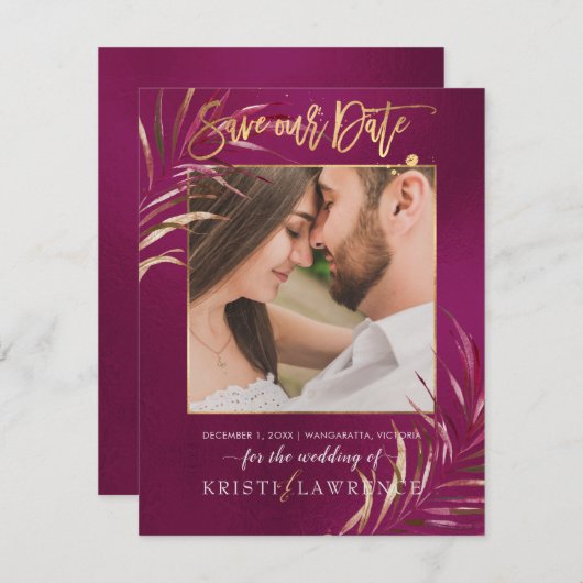 Save The Date PixDezines Palms Bourgogne/Photo enregistrer notre (Devant / Derrière)