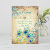 Save The Date PixDezines paon turquoise vintage (Debout devant)