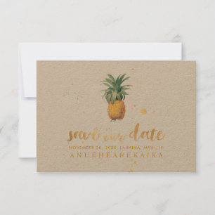 Save The Date PixDezines Pinceau Vintage Ananas/Faux Or