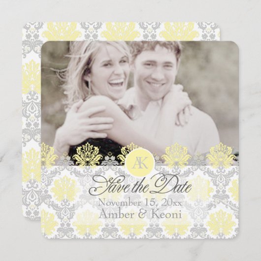 Save The Date PixDezines pique damask/jaune/gris (Devant / Derrière)