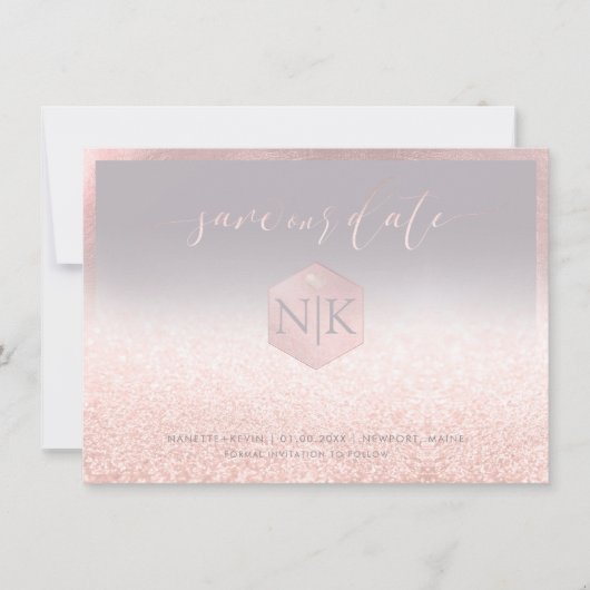 Save The Date PixDezines rose vierge Script+Parties scintillant (Devant)