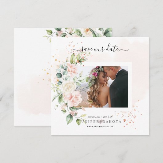 Save The Date PixDezines Roses Crème Aquarelle Rose Foncé Enregi (Devant / Derrière)