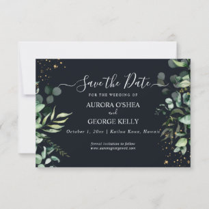Save The Date PixDezines Rustic Eucalyptus Navy n Gold Save The