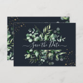 Save The Date PixDezines Rustique Eucalyptus Navy en or (Devant / Derrière)