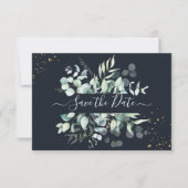 Save The Date PixDezines Rustique Eucalyptus Navy en or (Devant)