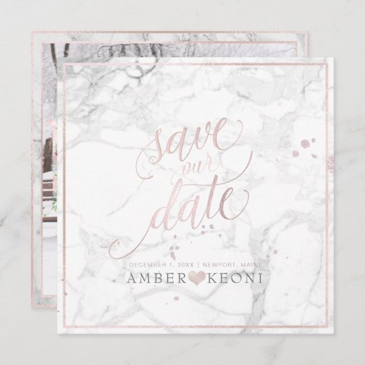 Save The Date PixDezines SAVE DATE|BLUSH PINK FUN SCRIPT+MARBLE (Devant / Derrière)