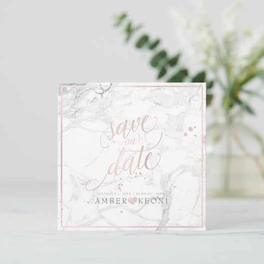 Save The Date PixDezines SAVE DATE|BLUSH PINK FUN SCRIPT+MARBLE (Debout devant)