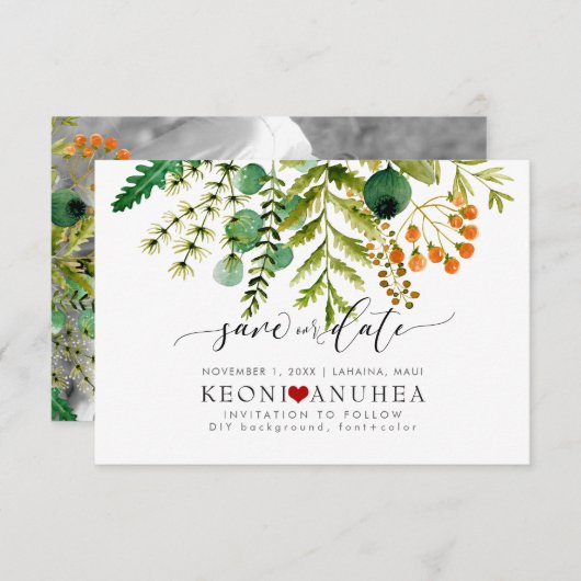 Save The Date PixDezines Save Date/Greenery, Elder+Fern (Devant / Derrière)