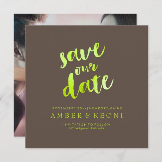 Save The Date PixDezines Save Date/Lime Green/do-it-yourself Arr (Devant / Derrière)