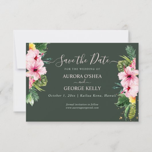 Save The Date PixDezines Tropical Floral & Foliage Hunter Green (Dos)