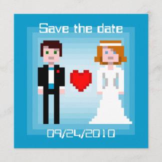 Save The Date Pixel Bride et Groom - Enregistrer la date - Bleu
