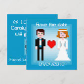 Save The Date Pixel Bride et Groom - Enregistrer la date - Bleu (Devant / Derrière)