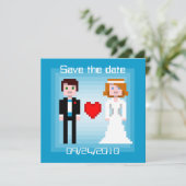 Save The Date Pixel Bride et Groom - Enregistrer la date - Bleu (Debout devant)