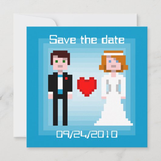 Save The Date Pixel Bride et Groom - Enregistrer la date - Bleu (Devant)