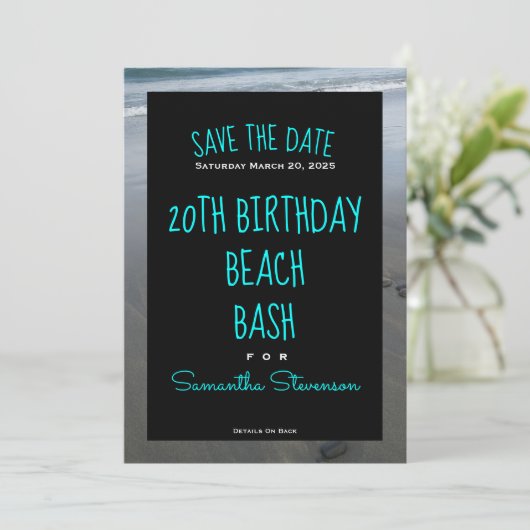 Save The Date Plage Anniversaire Bash Toute année N'importe quel (Debout devant)