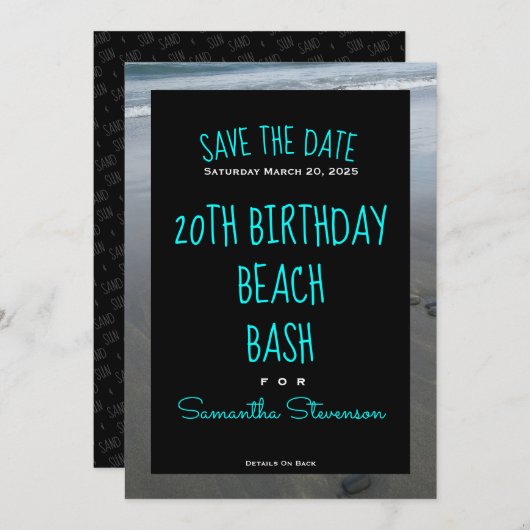 Save The Date Plage Anniversaire Bash Toute année N'importe quel (Devant / Derrière)