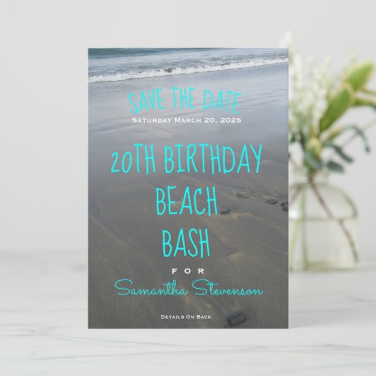 Save The Date Plage Anniversaire Fête Bash Chaque année Invitati (Debout devant)