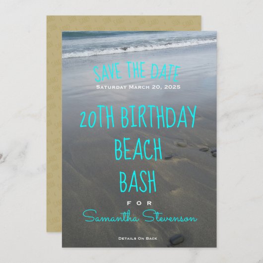 Save The Date Plage Anniversaire Fête Bash Chaque année Invitati (Devant / Derrière)