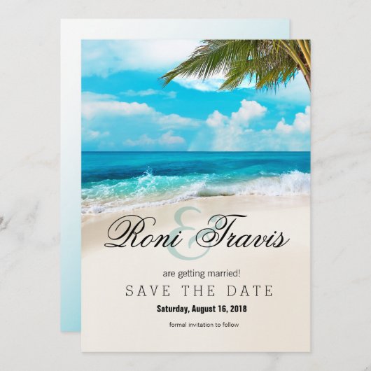 Save The Date Plage aux Sables Blancs Palmier Étape à Sauvegarde (Devant / Derrière)