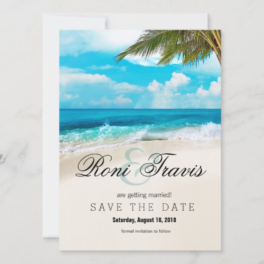 Save The Date Plage aux Sables Blancs Palmier Étape à Sauvegarde (Devant)