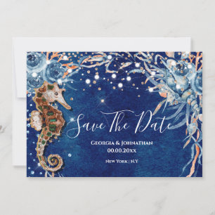 Save The Date Plage carapace d'eau de mer bleu océan orange
