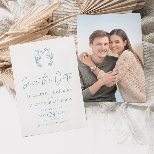 Save The Date Plage côtière de Seahorse Aqua Mariage bleu