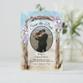 Save The Date Plage d'aquarelle florale violet Arbor Photo Maria (Debout devant)