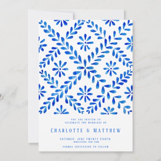 Save The Date Plage de Carrelage Bleu Méditerranéen Mariage d'ét (Devant)