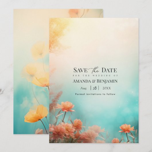 Save The Date Plage de destination Corail sarcelle et coucher de (Devant / Derrière)