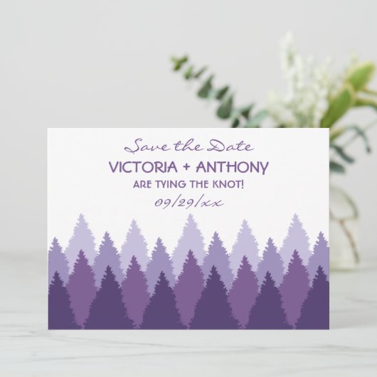 Save The Date Plage de forêt violette Bois mariage Enregistrer l (Debout devant)