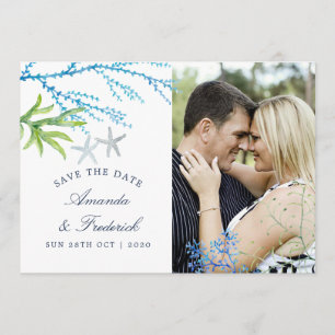 Save The Date Plage de mariage à l'aquarelle avec algues Épargne