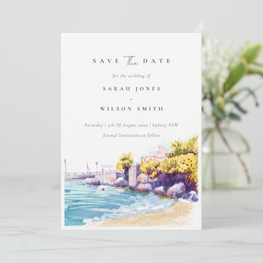 Save The Date Plage de sable côtier chic paysage marin rocheux a (Debout devant)