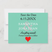 Save The Date Plage de Sable Vert Mousse Cœur Rouge Mariage (Devant)