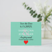 Save The Date Plage de Sable Vert Mousse Cœur Rouge Mariage (Debout devant)