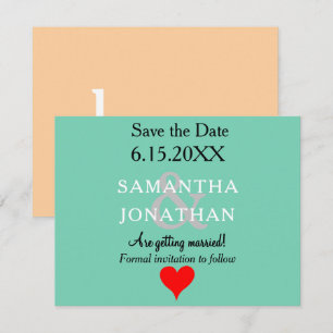 Save The Date Plage de Sable Vert Mousse Cœur Rouge Mariage