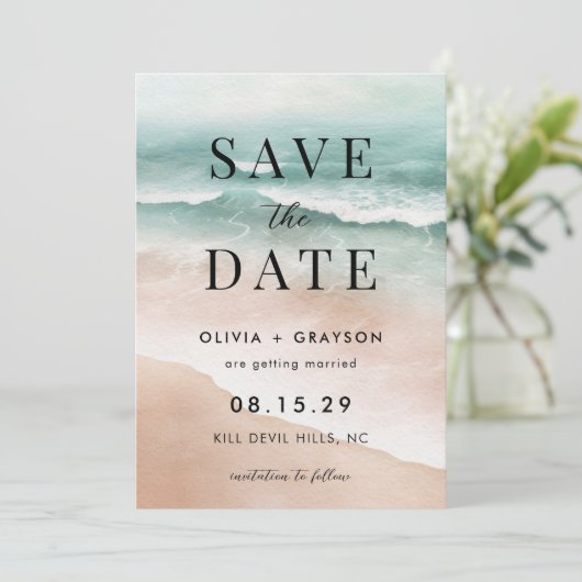 Save The Date Plage d'été moderne Mariage Océan Enregistrer la d (Debout devant)
